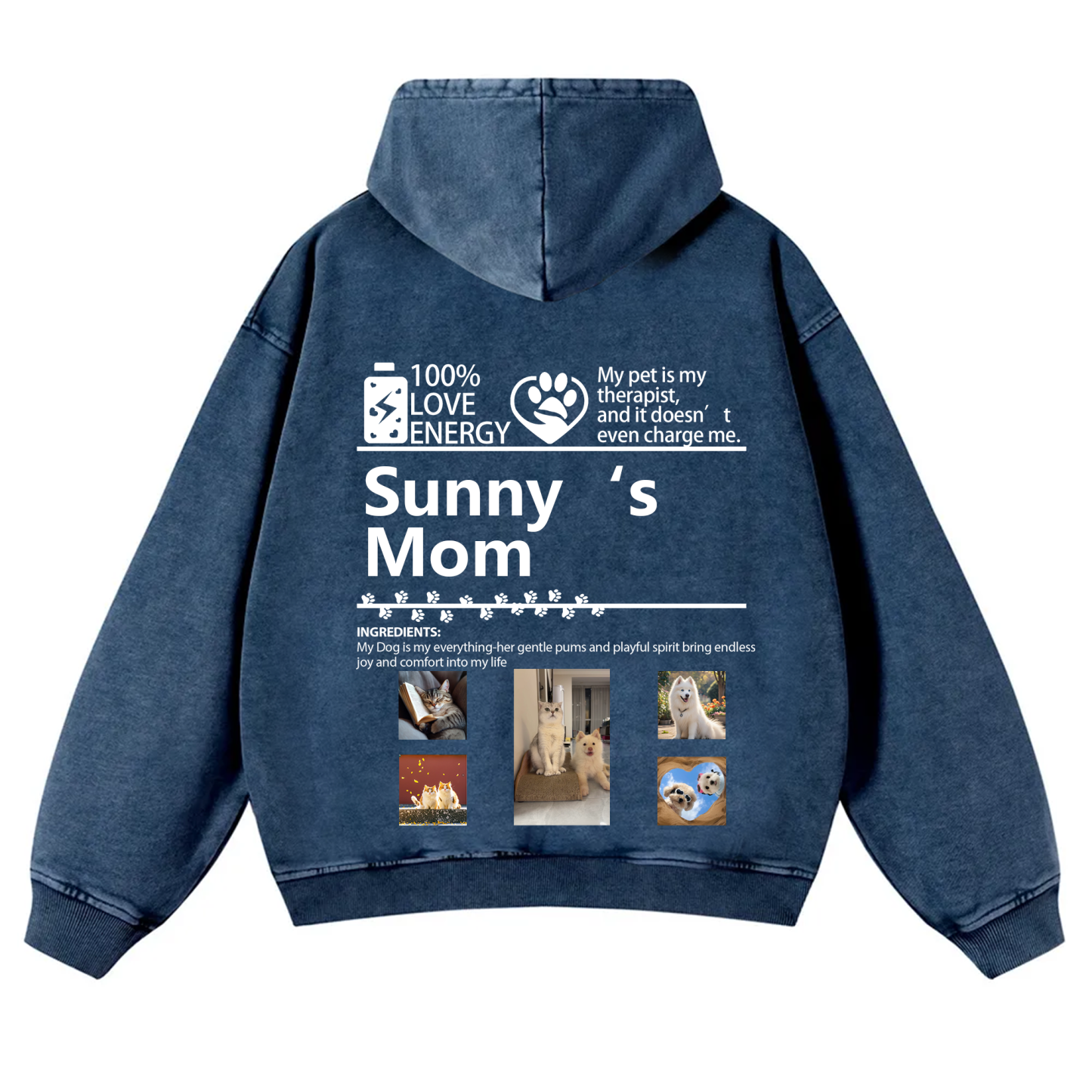 Pets Photos Creative Customized Unisex Washed Hoodie