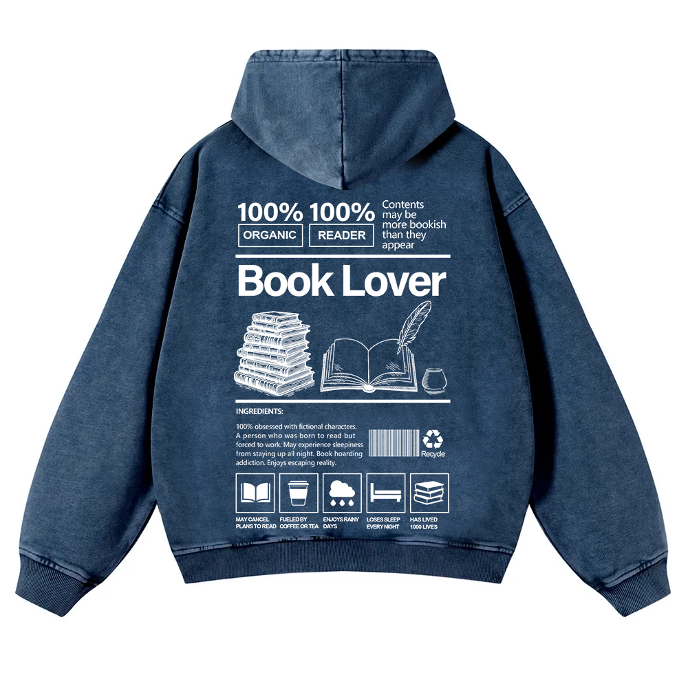 Book Lover Washed Hoodie wearishow