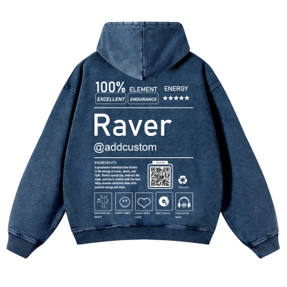 Addcustom QR Code Raver Casual Washed Hoodie wearishow