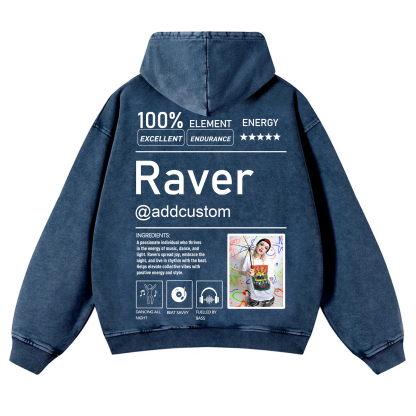 Addcustom  Photo Raver Casual Washed Hoodie wearishow