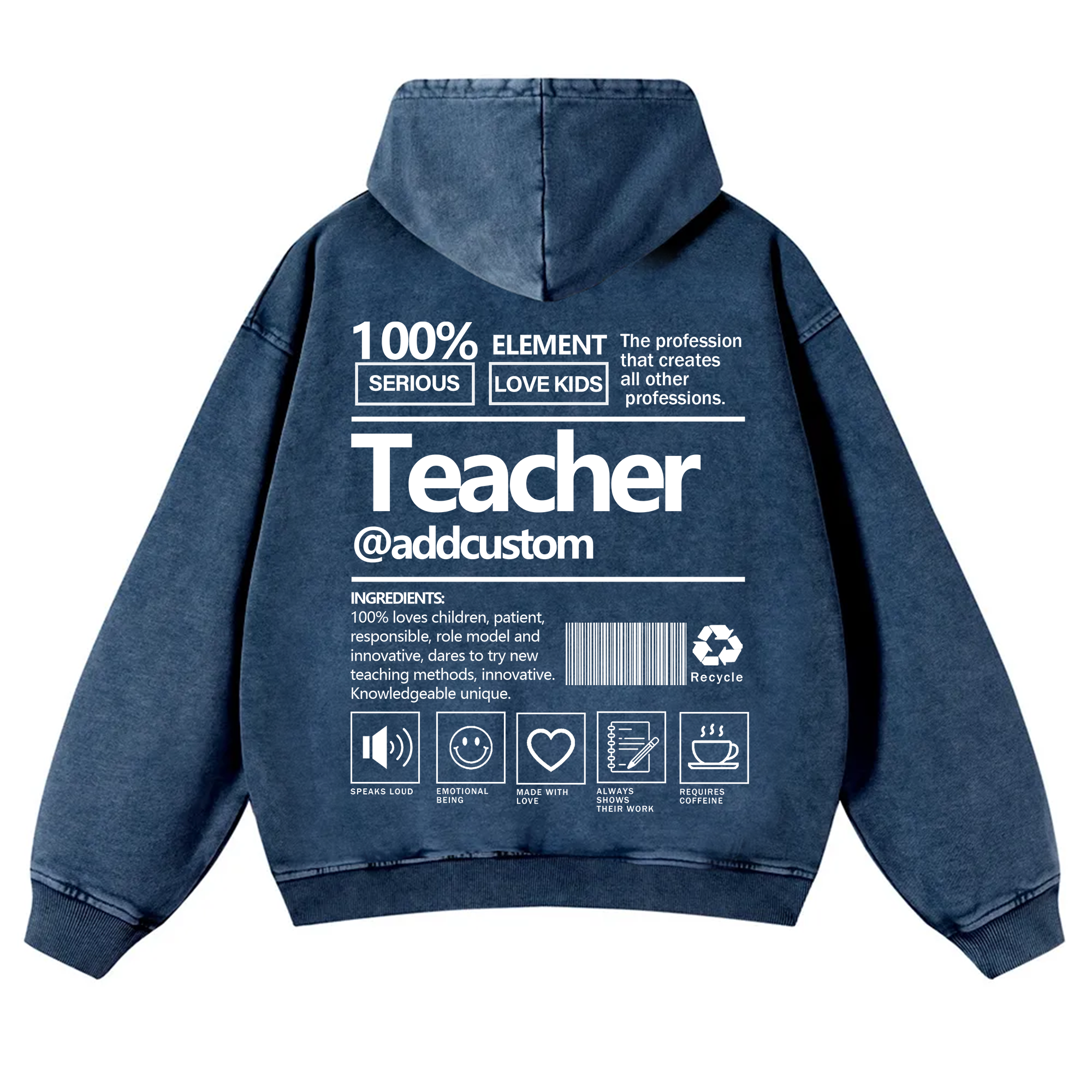 Teacher Addcustom Casual Washed Hoodie wearishow