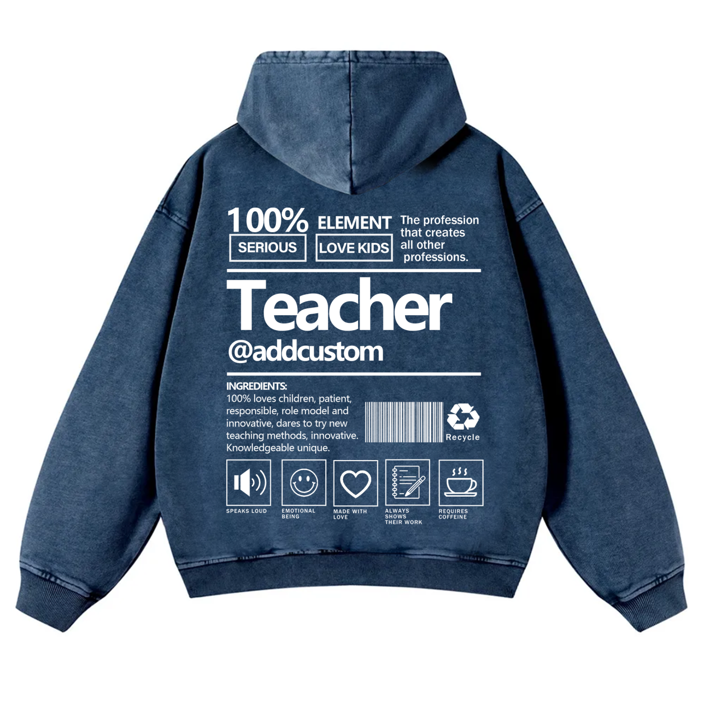 Teacher Addcustom Casual Washed Hoodie wearishow