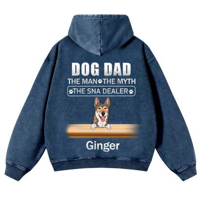 Dog Dad The Man The Myth The Snack Dealer - Personalized Custom Unisex Washed Hoodie