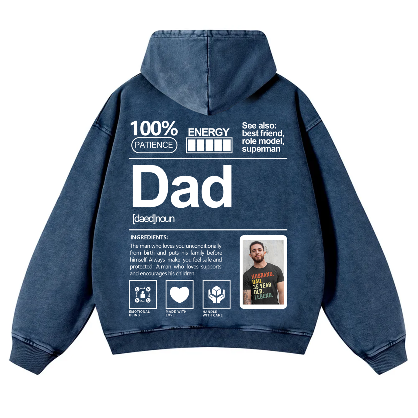 Addcustom Photo Dad Vintage Washed Hoodie