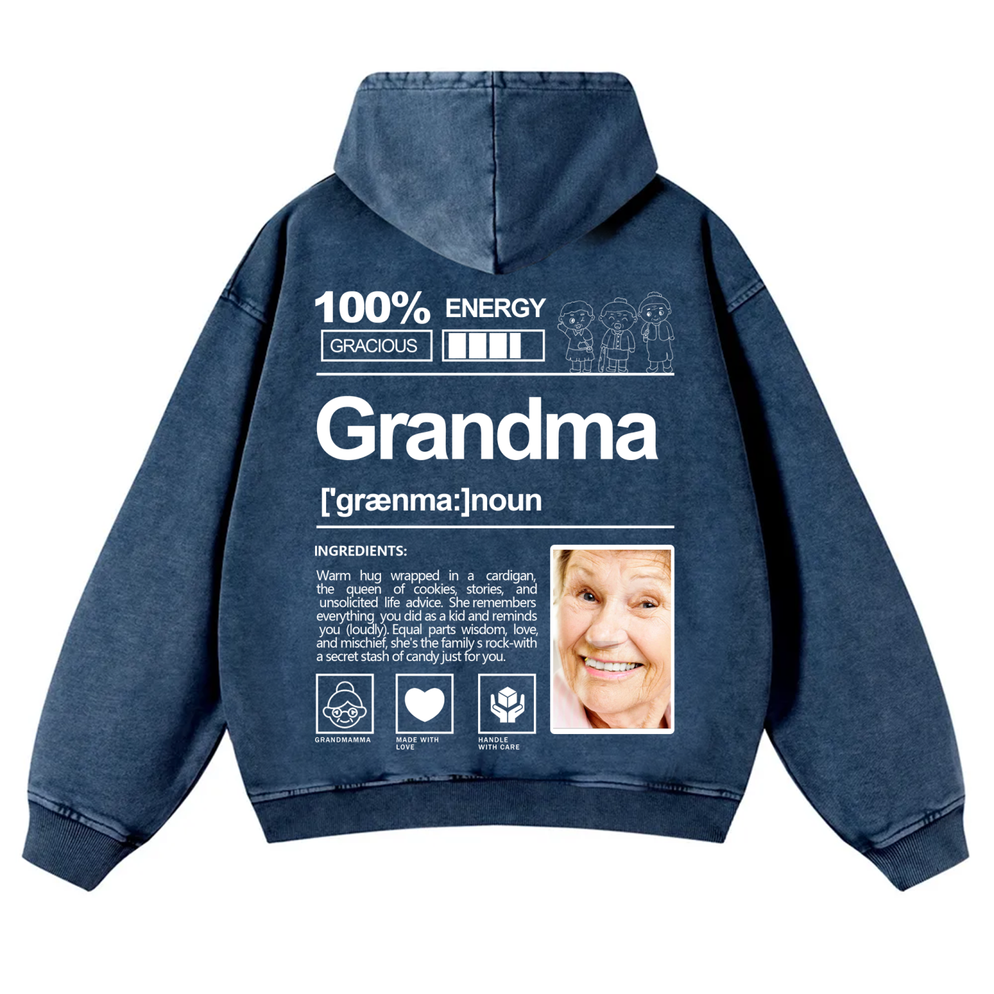Addcustom Photo Grandma Vintage Washed Hoodie