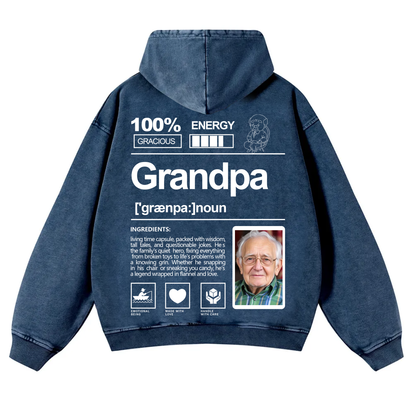 Addcustom Photo Grandpa Vintage Washed Hoodie