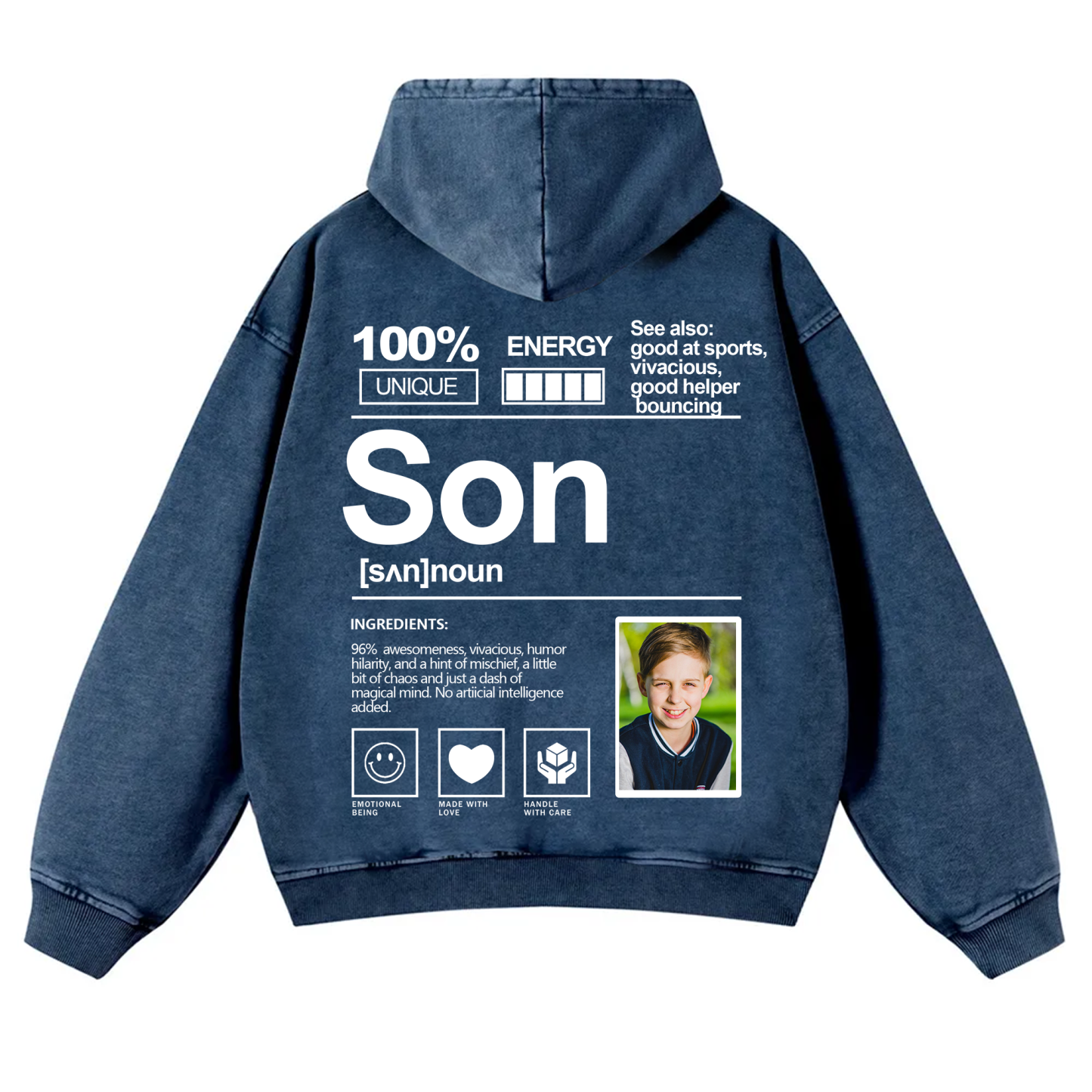 Addcustom Photo Son Vintage Washed Hoodie