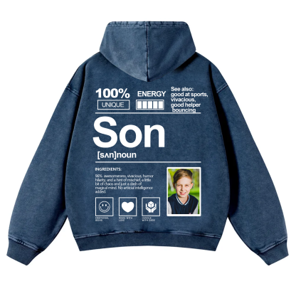 Addcustom Photo Son Vintage Washed Hoodie