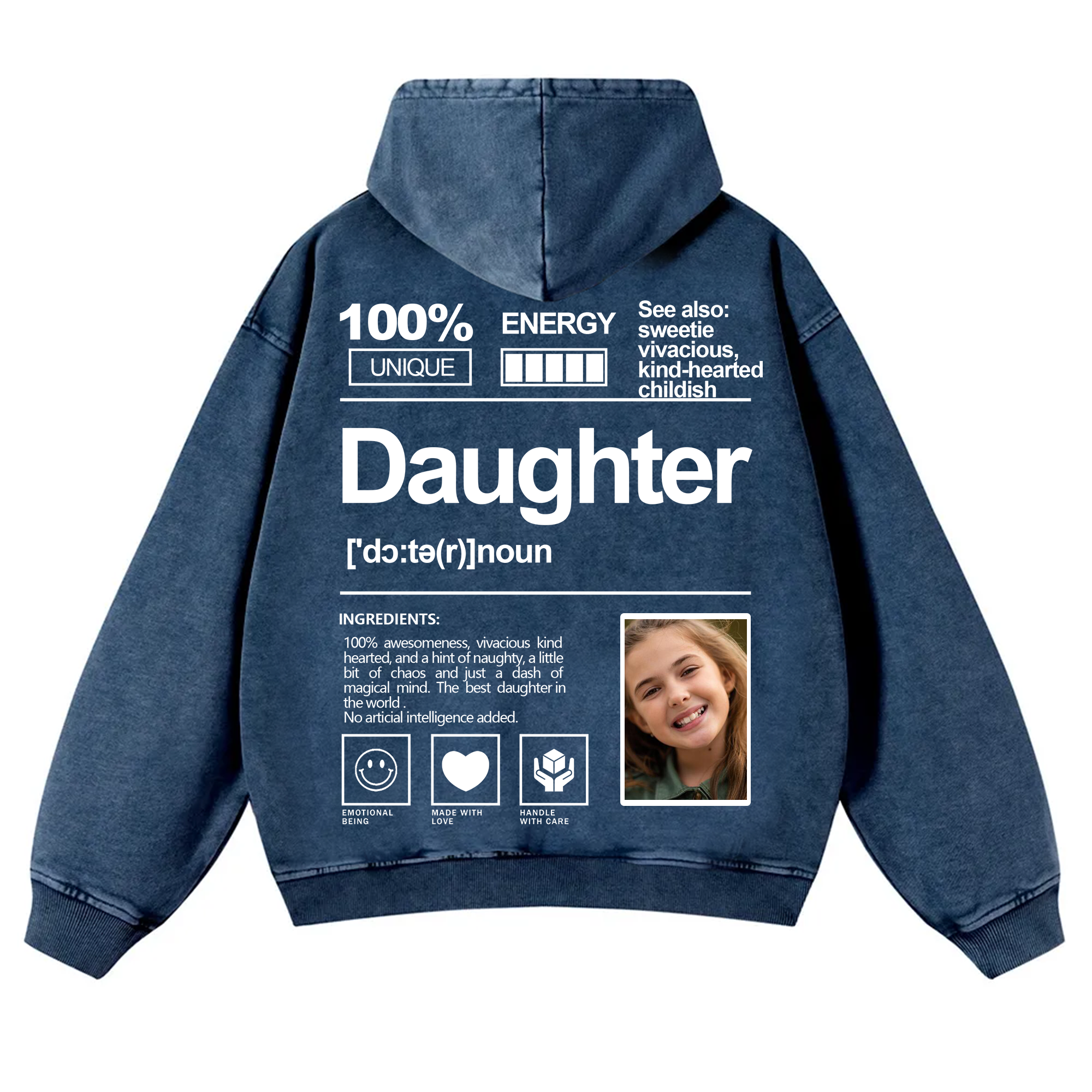 Addcustom Photo Daughter Vintage Washed Hoodie
