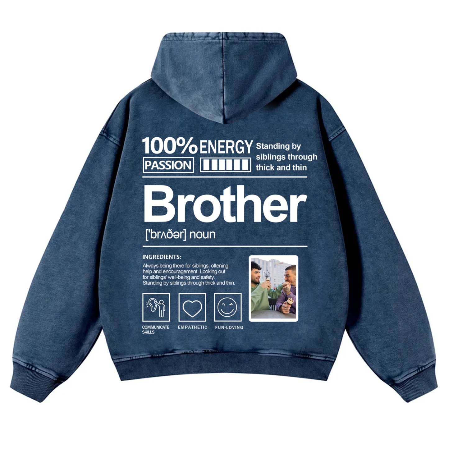 Addcustom Photo Brother Vintage Washed Hoodie