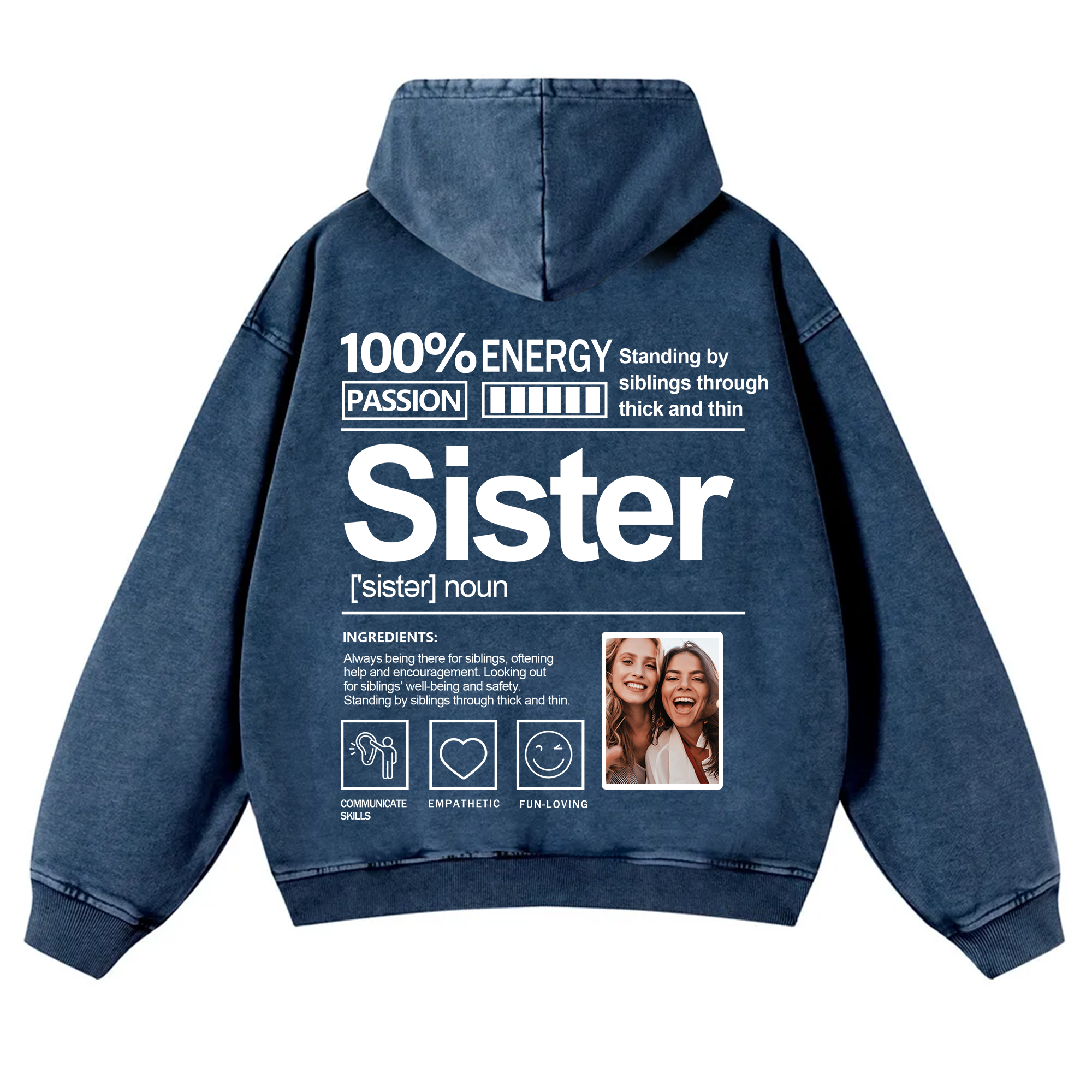 Addcustom Photo Sister Vintage Washed Hoodie