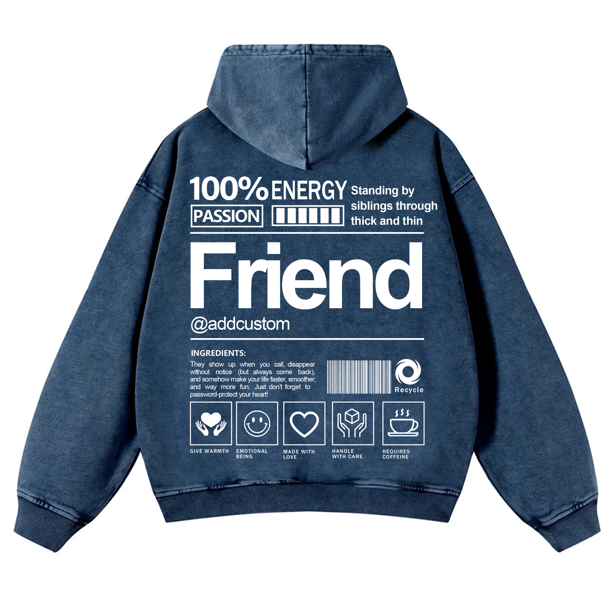 Friend Addcustom  Vintage Washed Hoodie