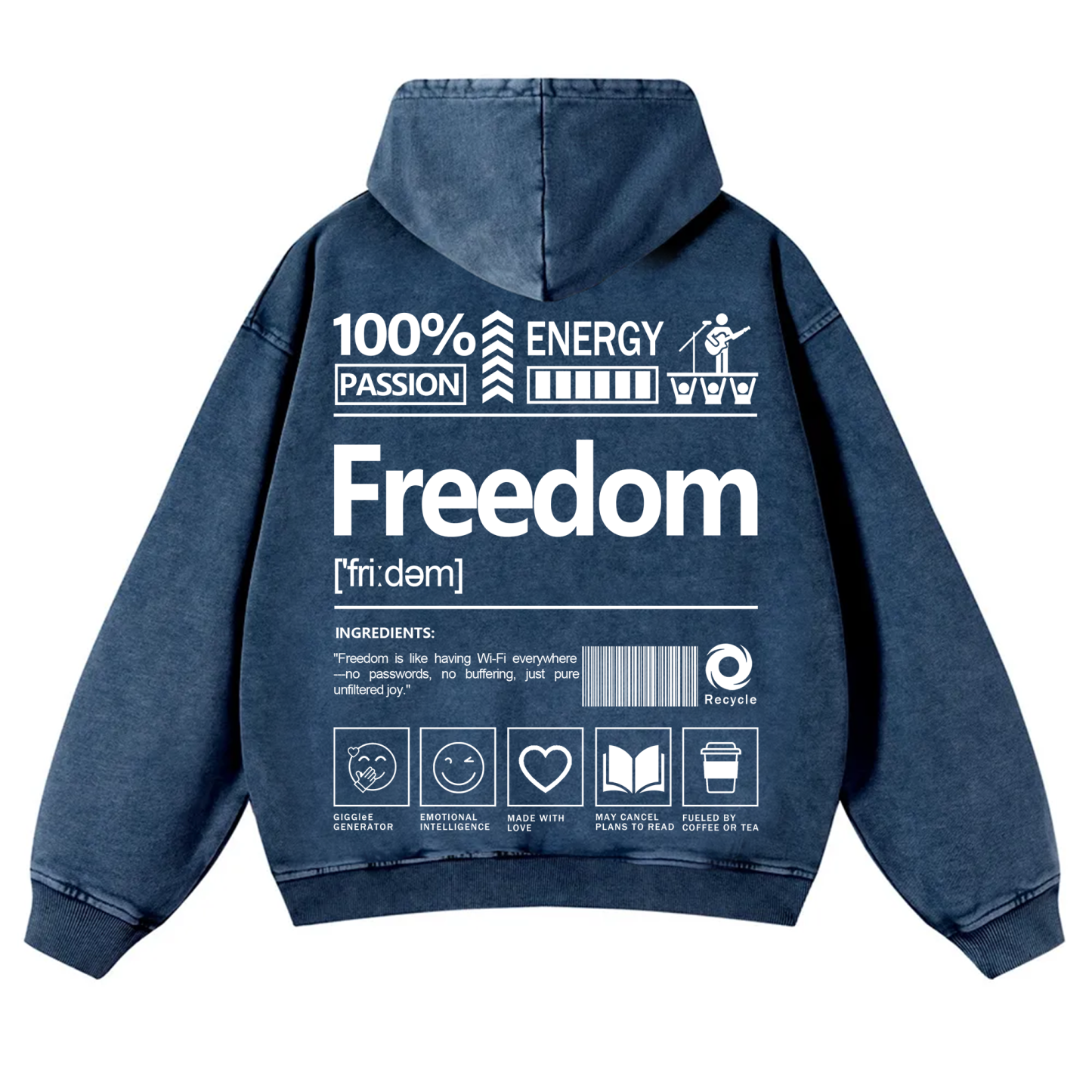 Freedom Unisex Fit Vintage Washed Hoodie