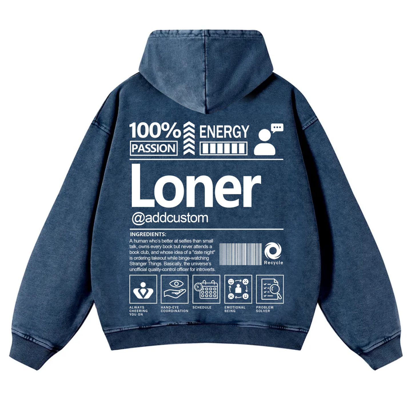 Loner Addcustom Unisex Fit Vintage Washed Hoodie