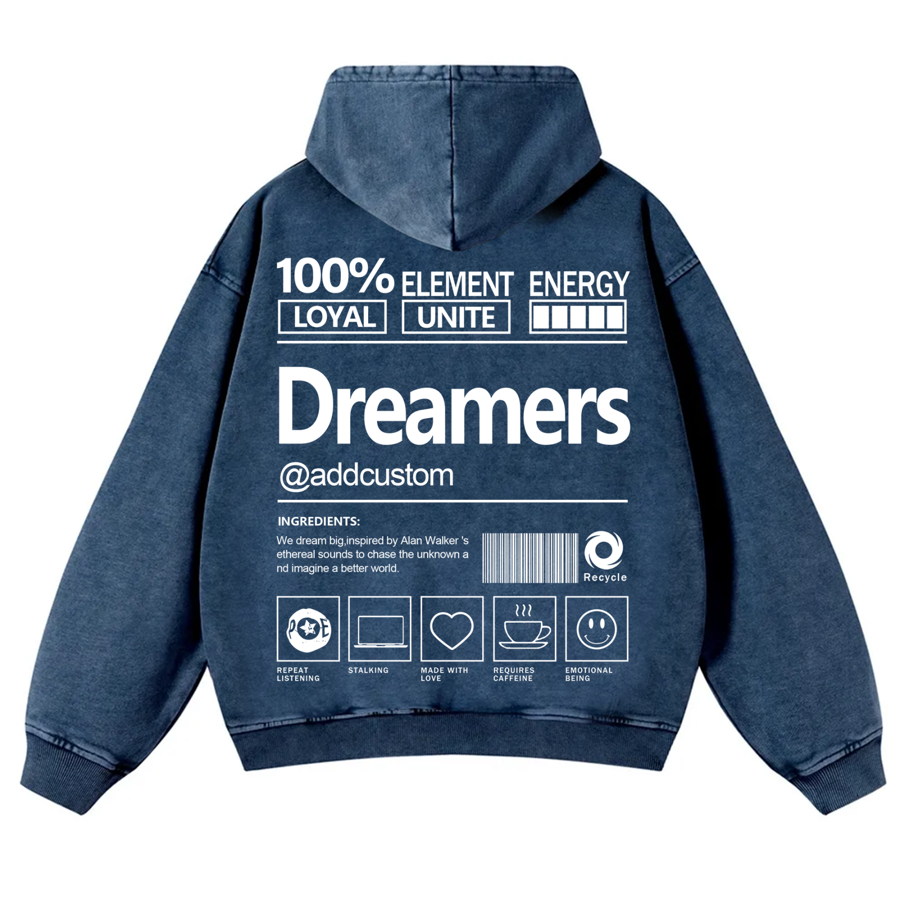 Dreamers Addcustom Unisex Fit Vintage Washed Hoodie