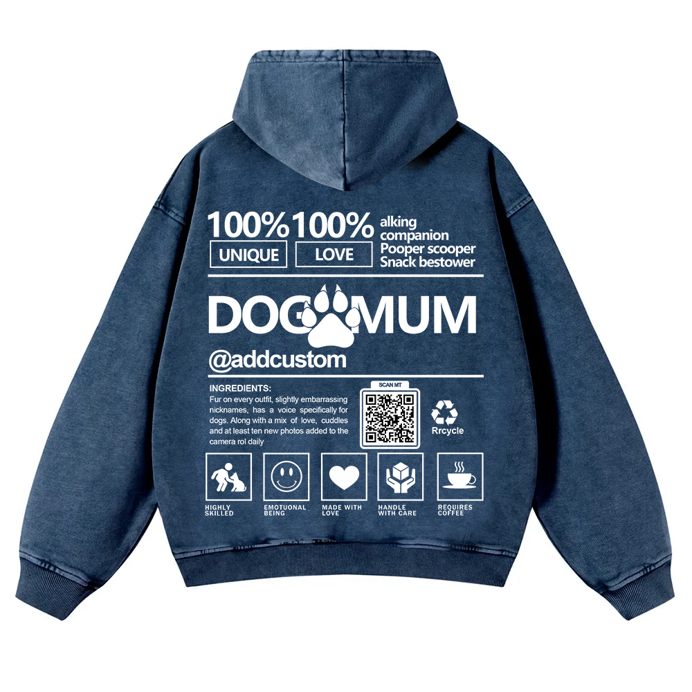 Dog Mum  Addcustom QR Code Name Casual Washed Hoodie