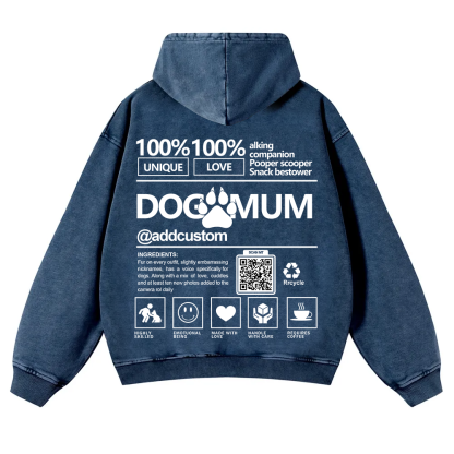 Dog Mum  Addcustom QR Code Name Casual Washed Hoodie