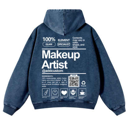 Wearishow Makeup Artist Addcustom QR Code Casual Washed Hoodie