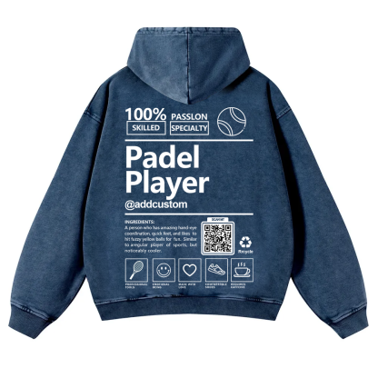 Padel player Addcustom QR Code Casual Washed Hoodie wearishow