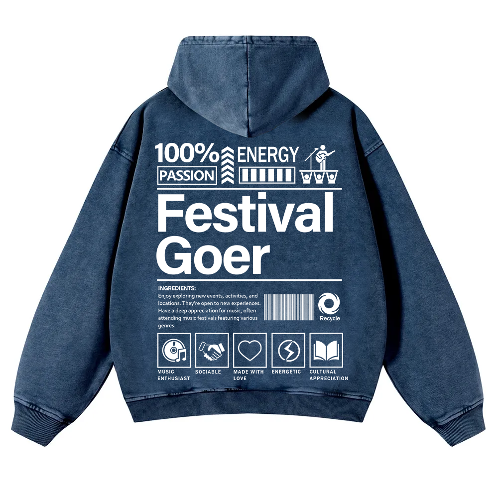 Festival Goer Casual Washed Hoodie wearishow