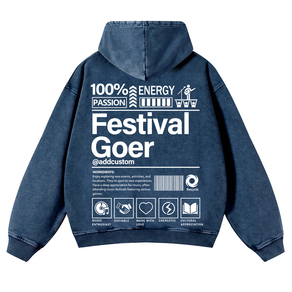 Festival Goer Custom Unisex Casual Washed Hoodie wearishow