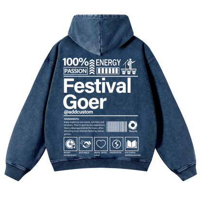 Festival Goer Custom Unisex Casual Washed Hoodie wearishow