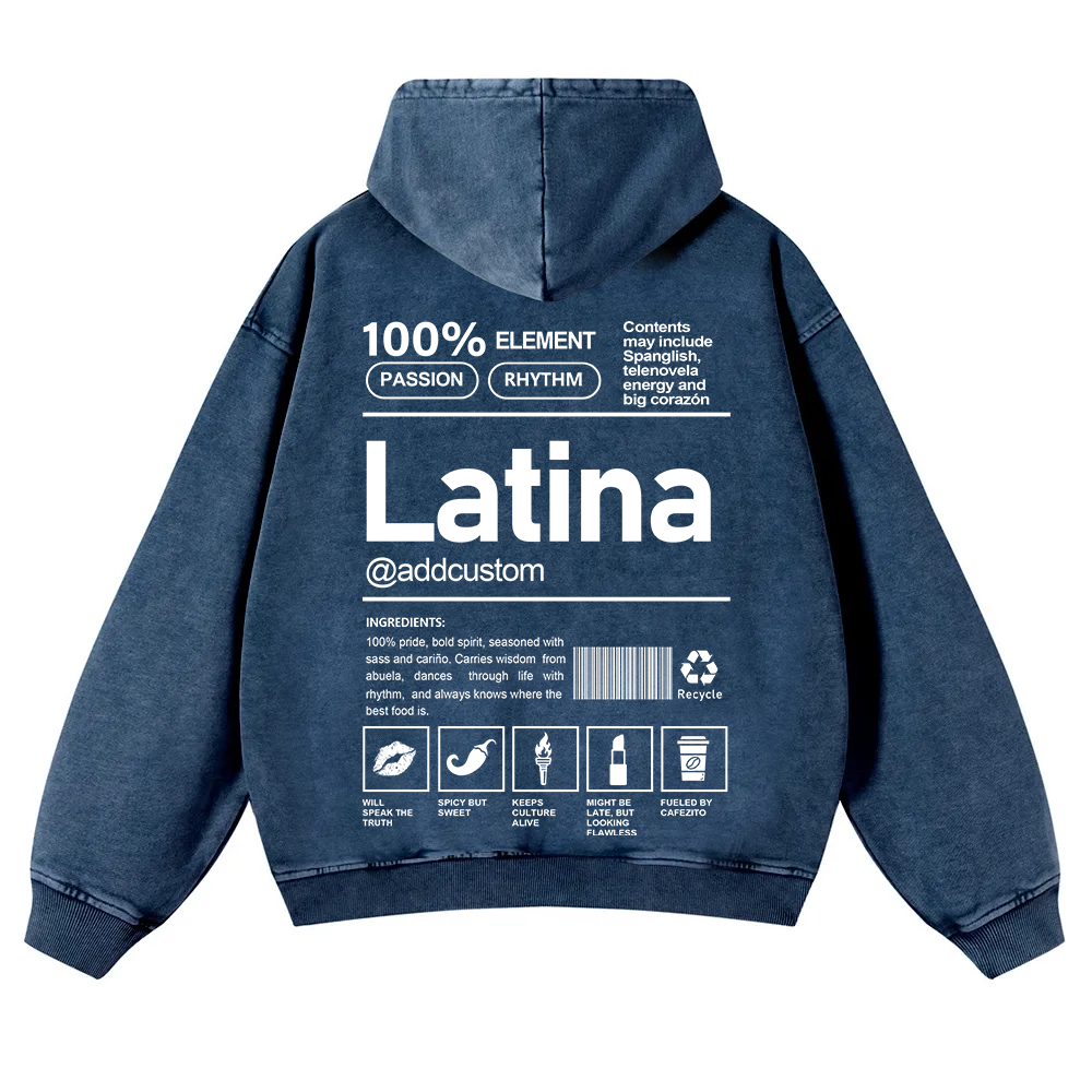 Latina Addcustom Unisex Fit  Washed Hoodie wearishow