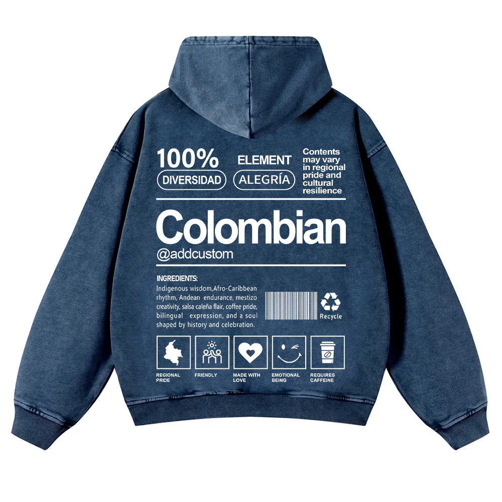 Colombian Addcustom Unisex Fit  Washed Hoodie wearishow