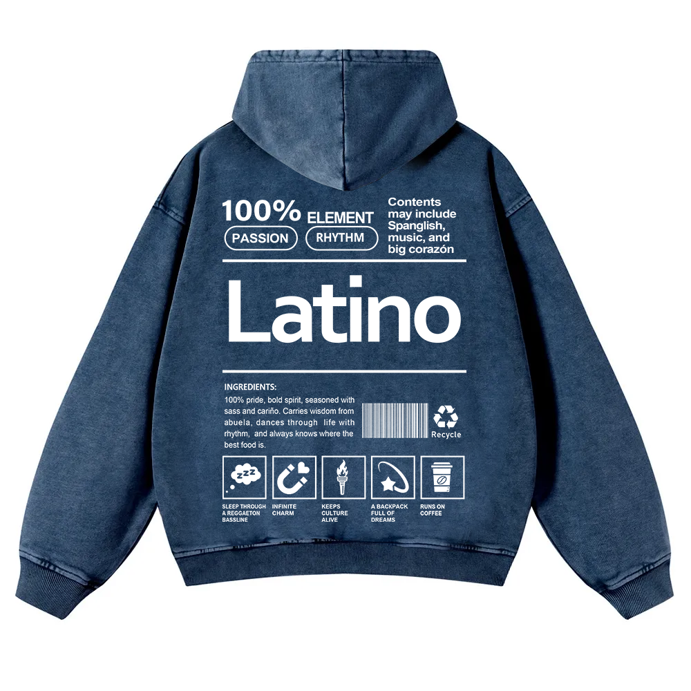 Latino Unisex Fit  Washed Hoodie wearishow
