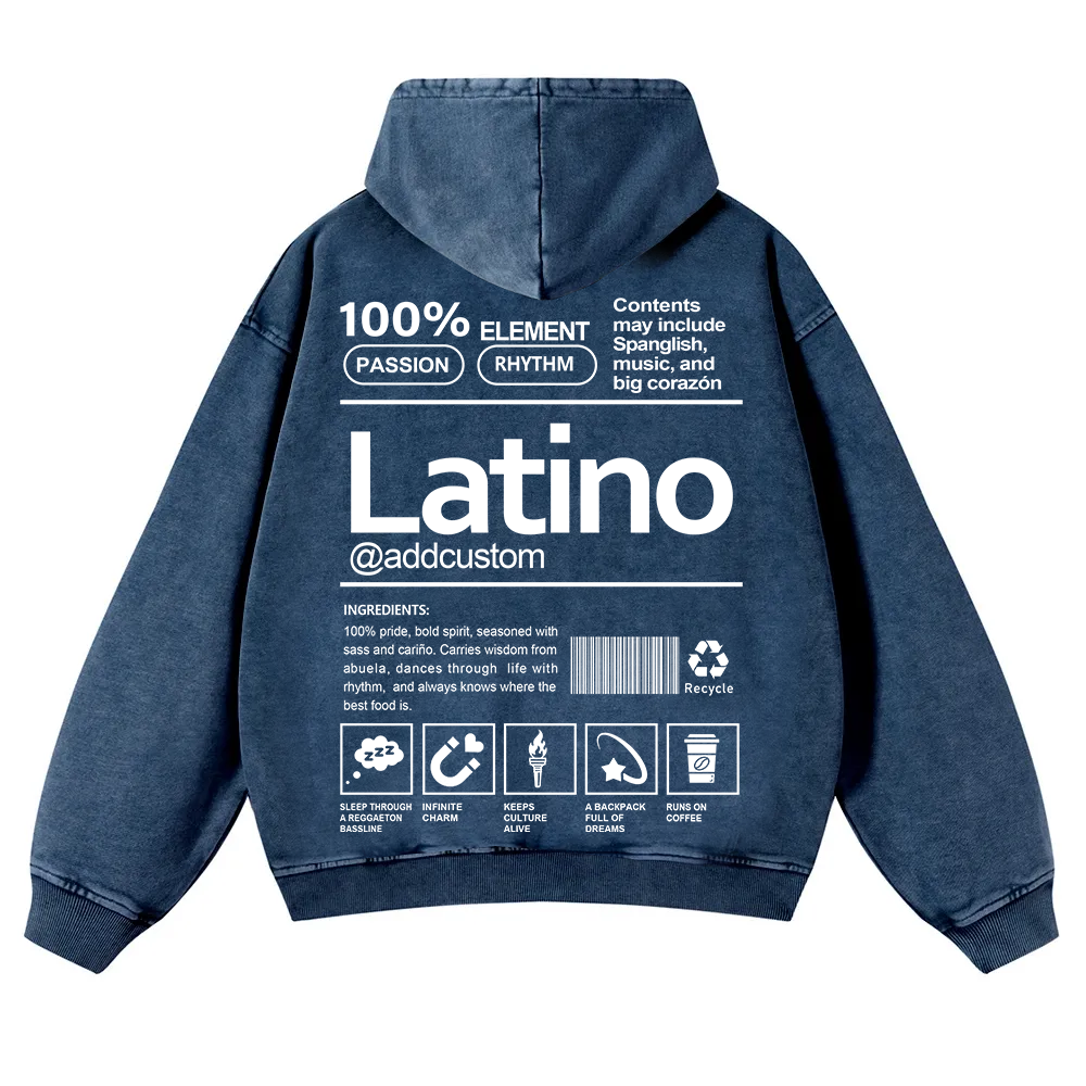 Latino Addcustom Unisex Fit  Washed Hoodie wearishow