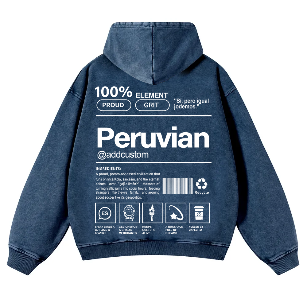 Peruvian Addcustom Unisex Fit  Washed Hoodie wearishow