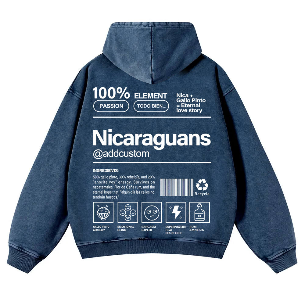 Nicaraguans Addcustom Unisex Fit  Washed Hoodie wearishow