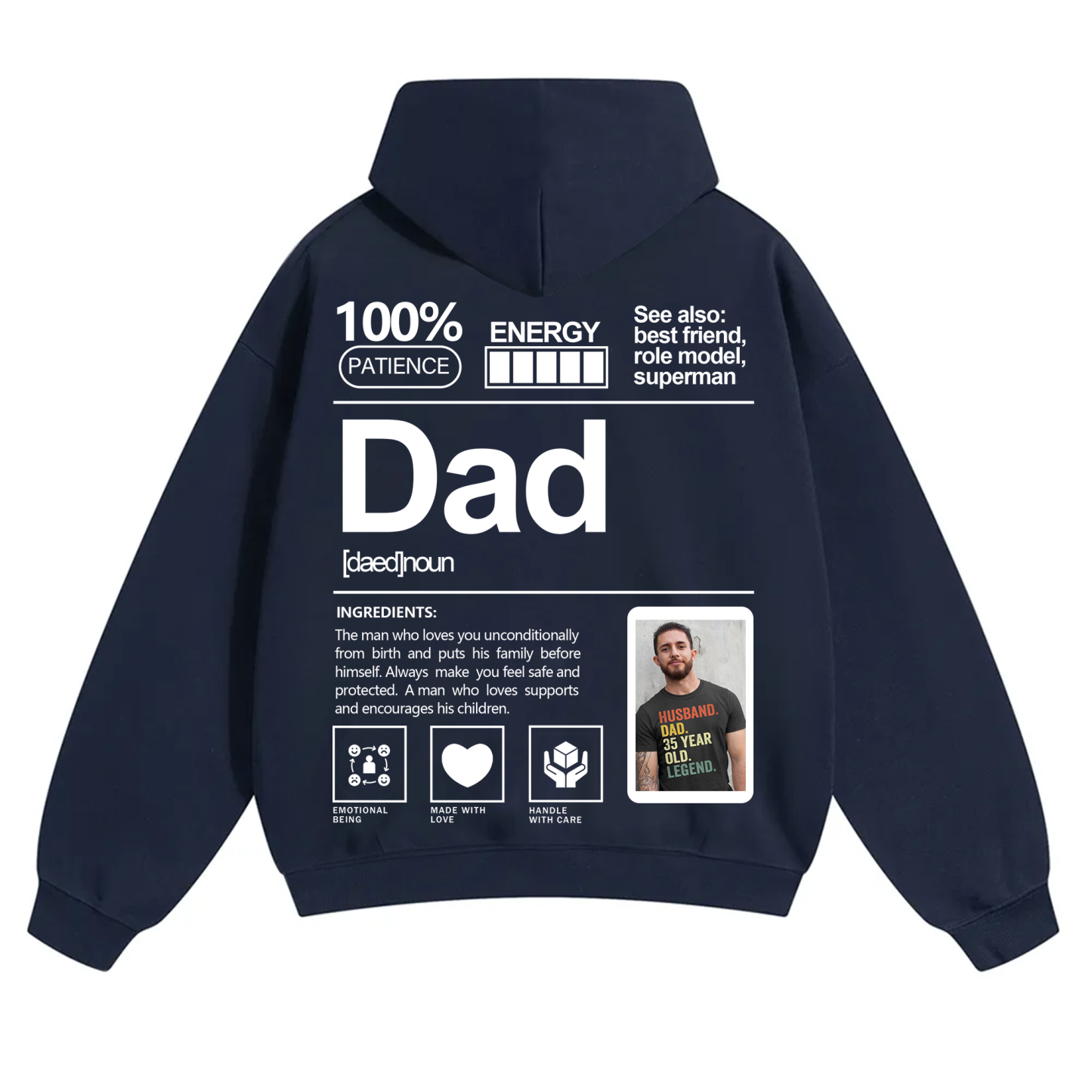 Addcustom Photo Dad Solid Color Hoodie