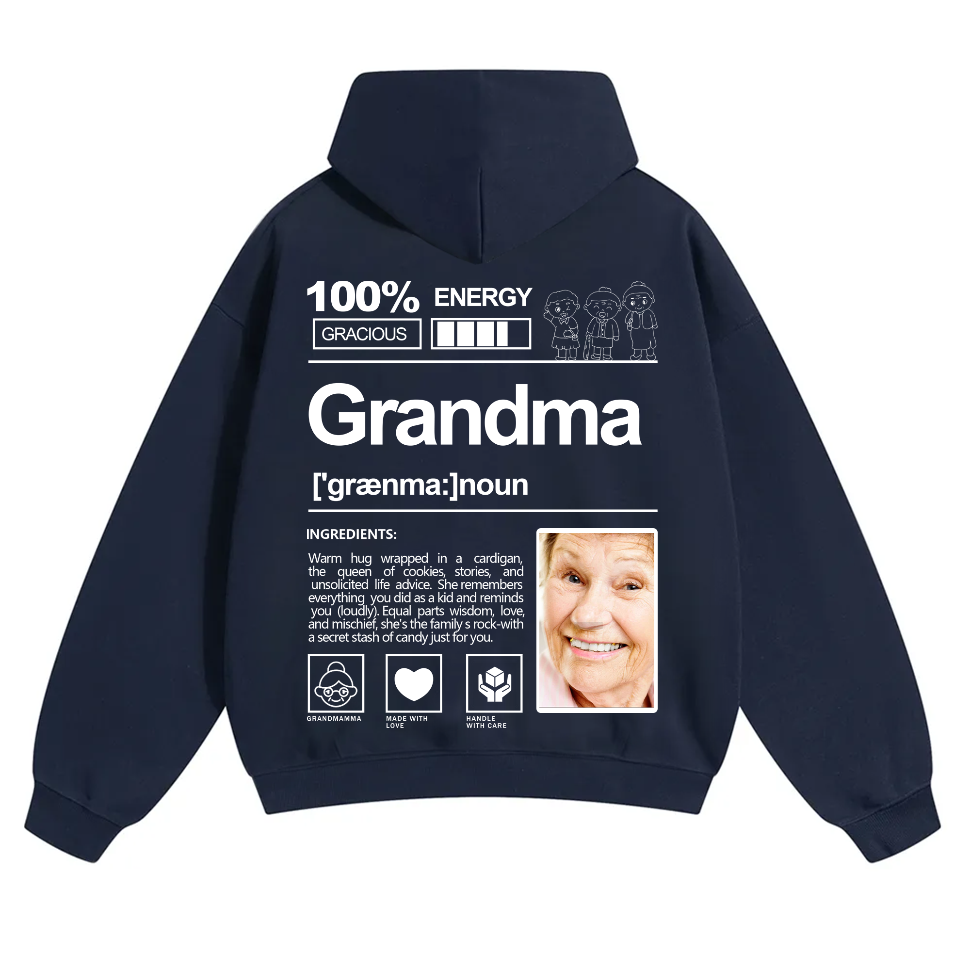 Addcustom Photo Grandma Solid Color Hoodie