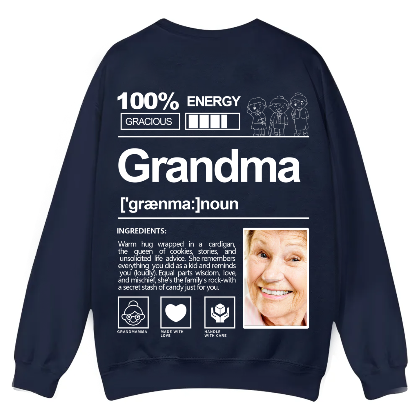 Addcustom  Photo Grandma Casual Crewneck Sweatshirt