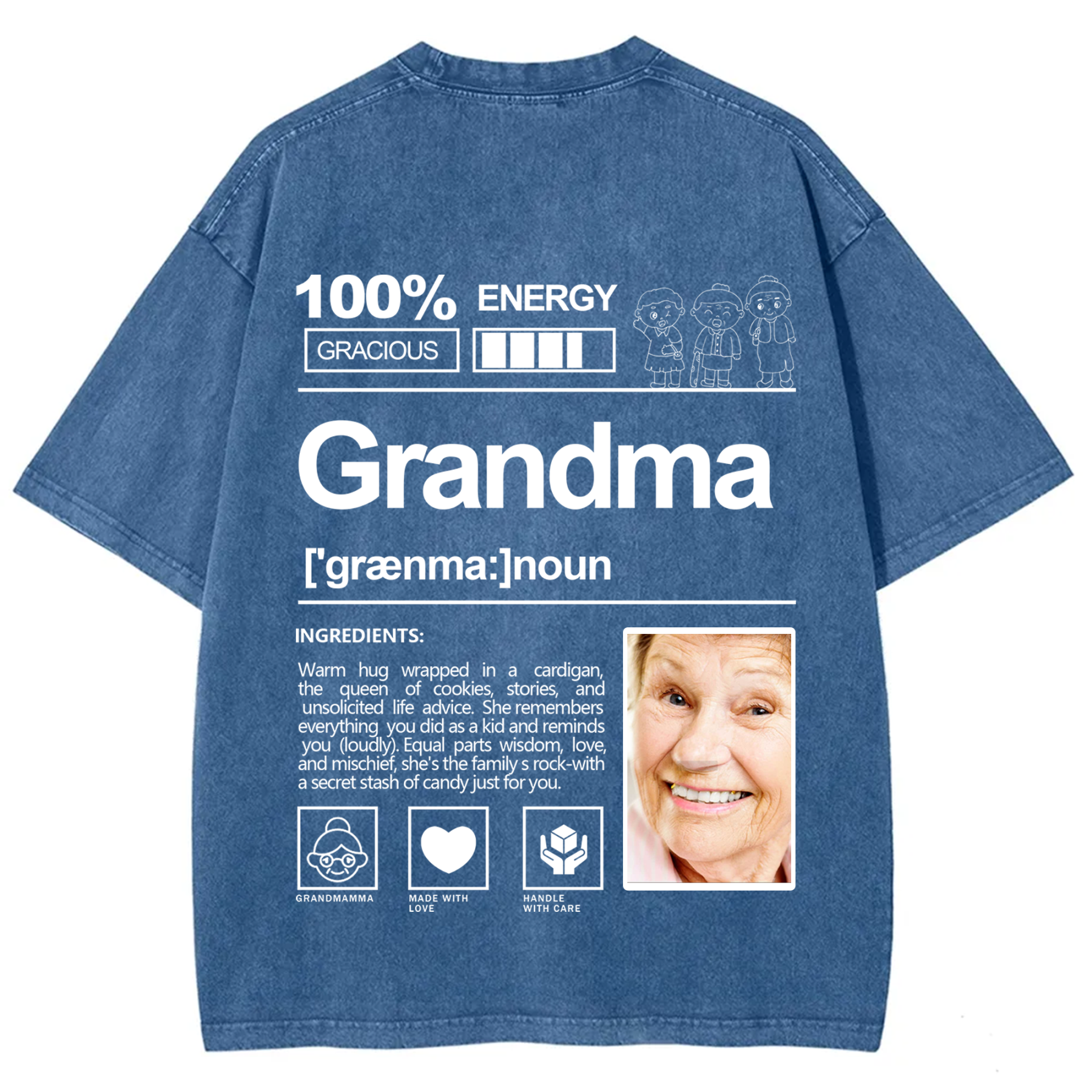 Addcustom Photo Grandma Washed T-Shirt