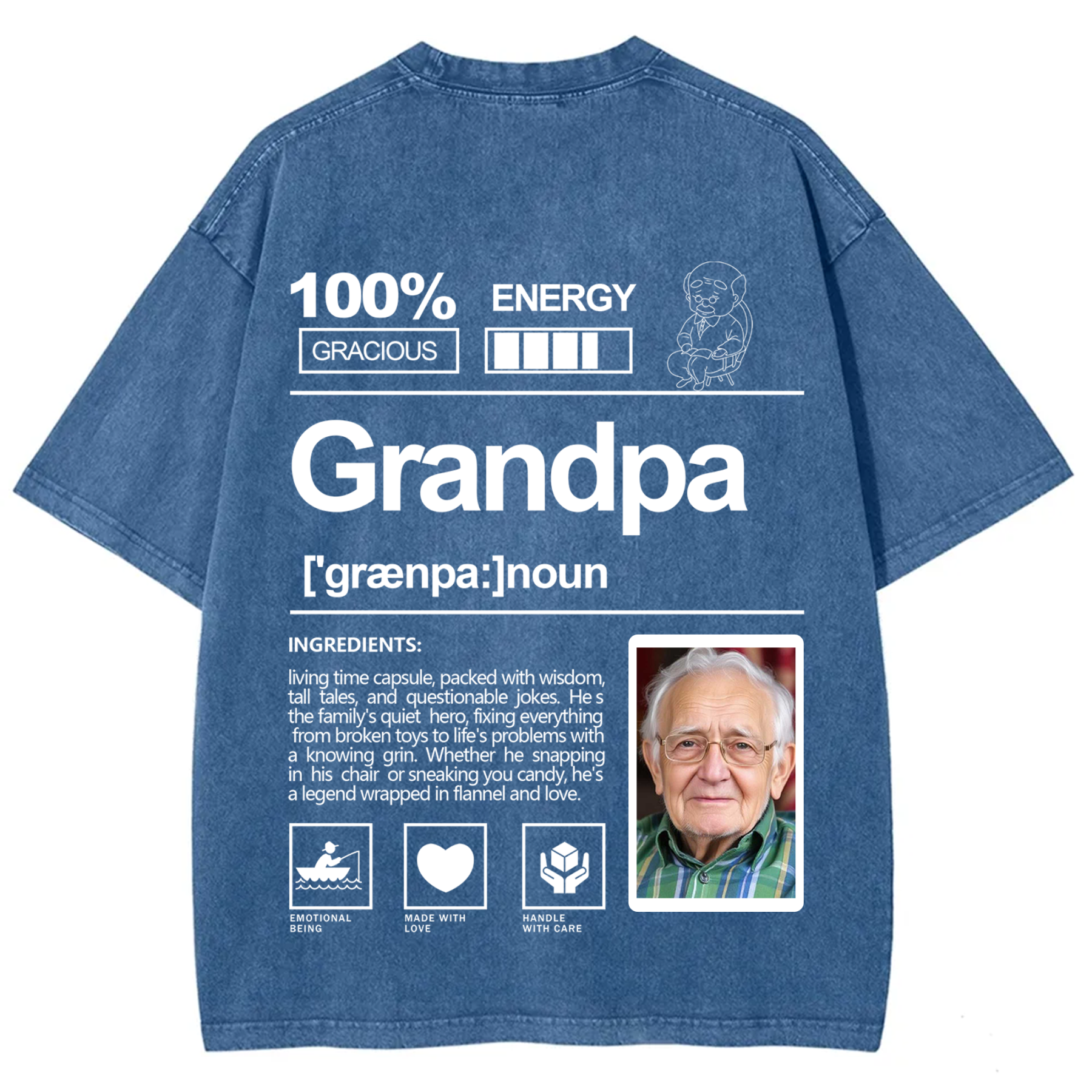 Addcustom Photo Grandpa Washed T-Shirt