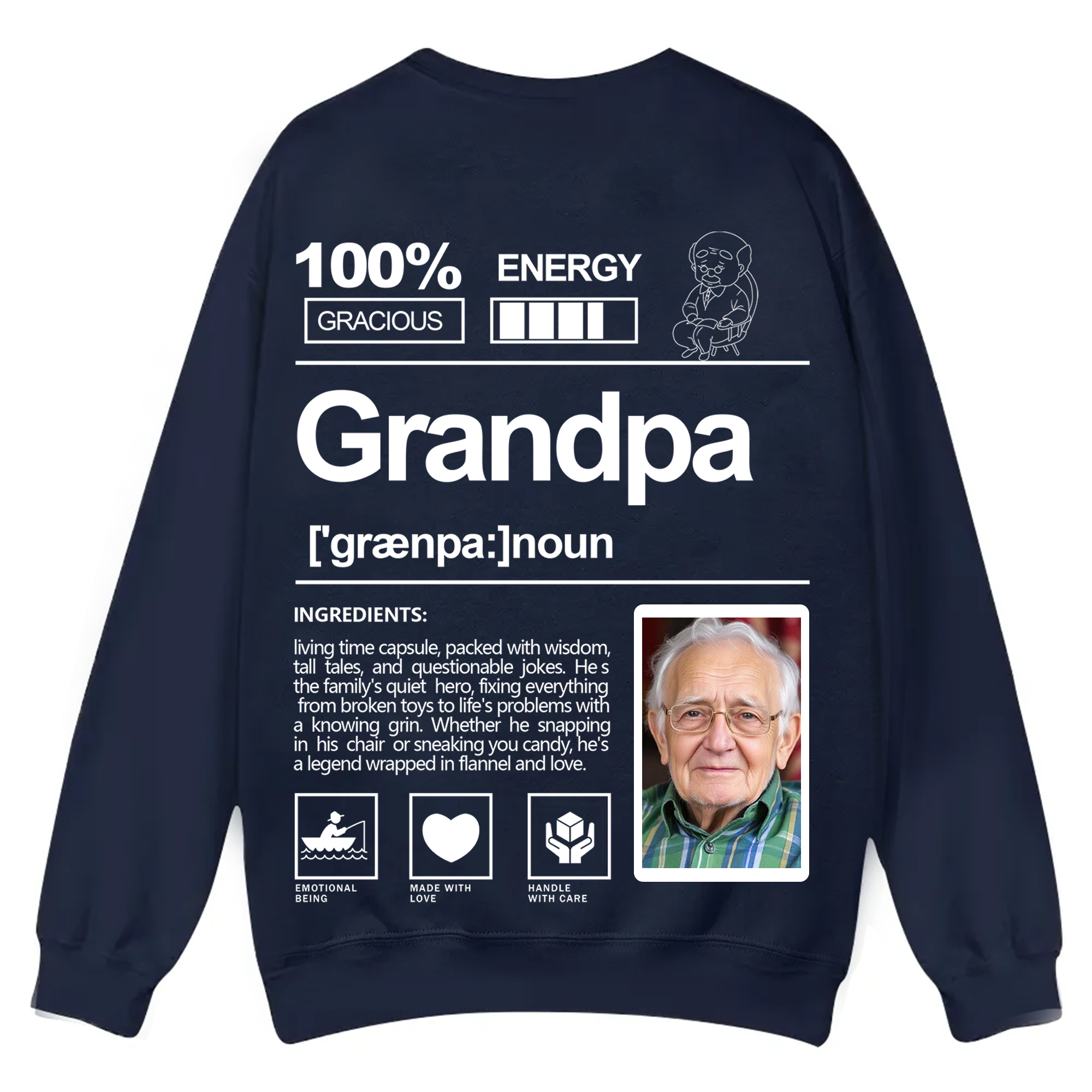 Addcustom  Photo Grandpa Casual Crewneck Sweatshirt
