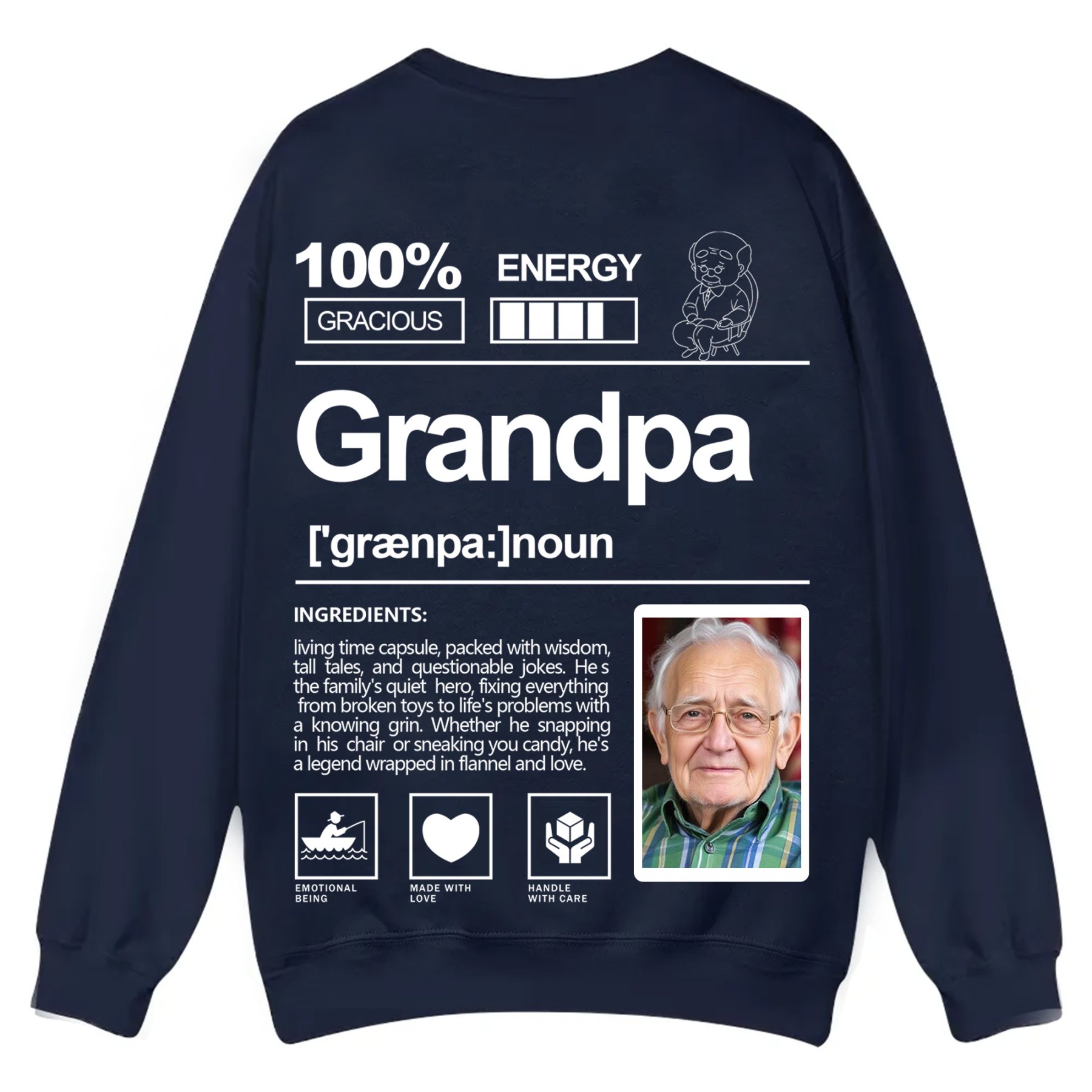 Addcustom  Photo Grandpa Casual Crewneck Sweatshirt