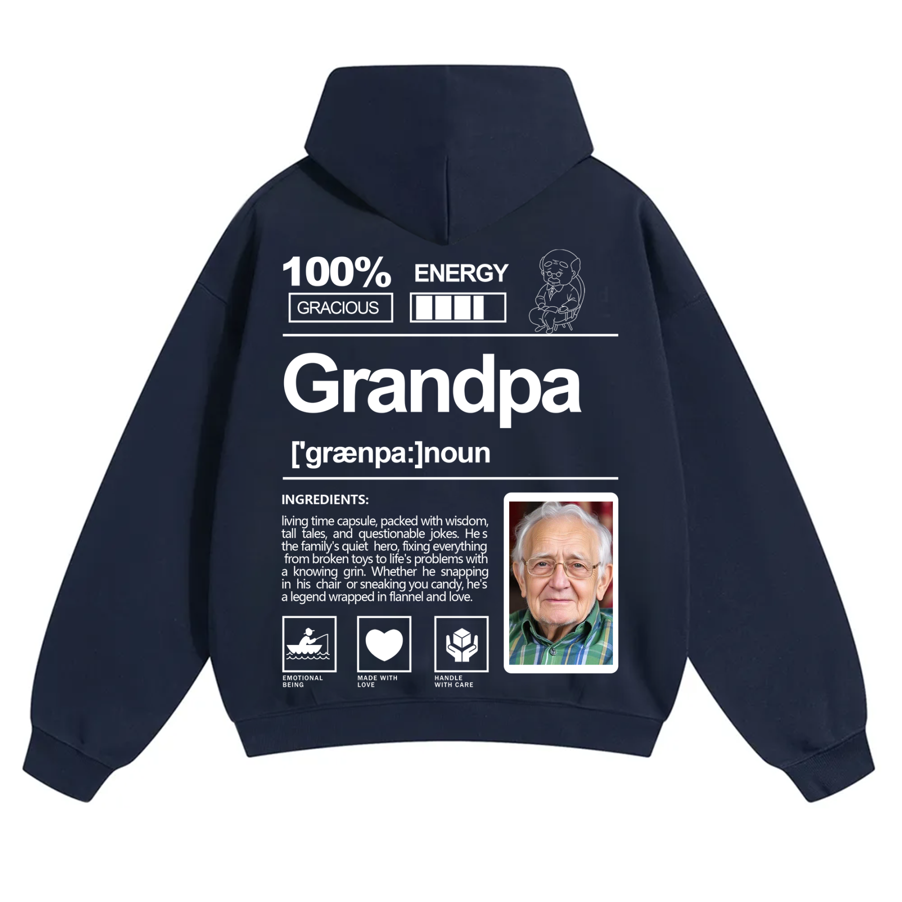 Addcustom Photo Grandpa Solid Color Hoodie