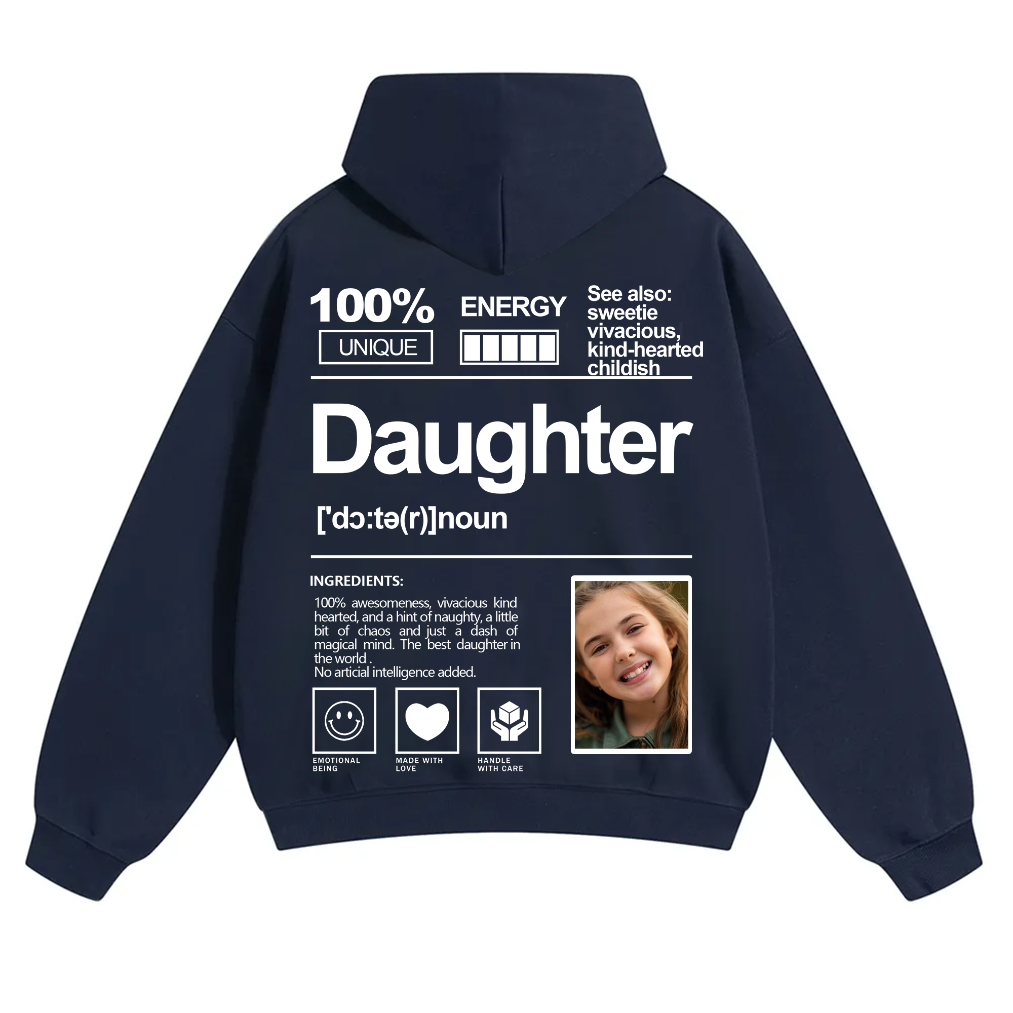 Addcustom Photo Daughter Solid Color Hoodie
