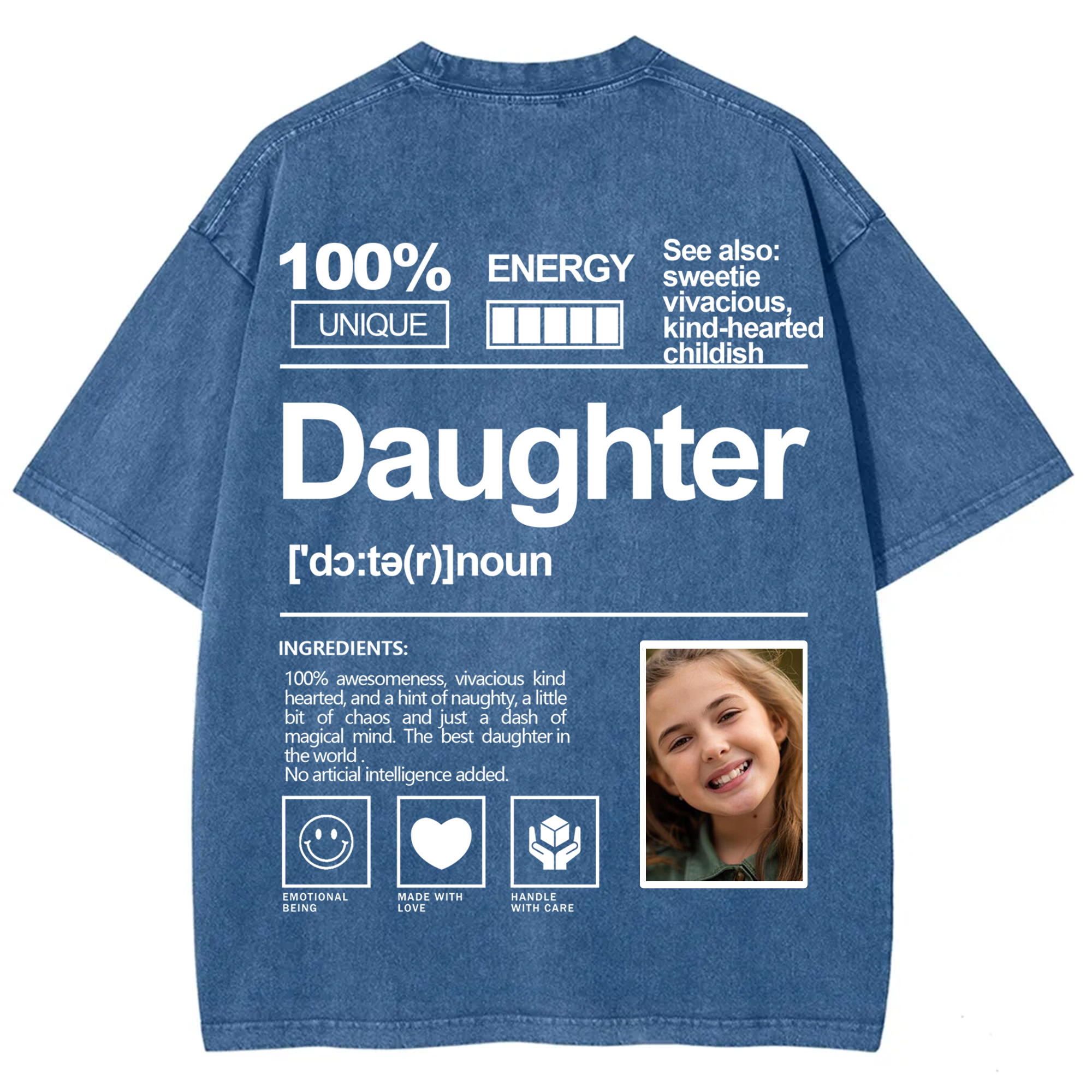 Addcustom Photo Daughter Washed T-Shirt