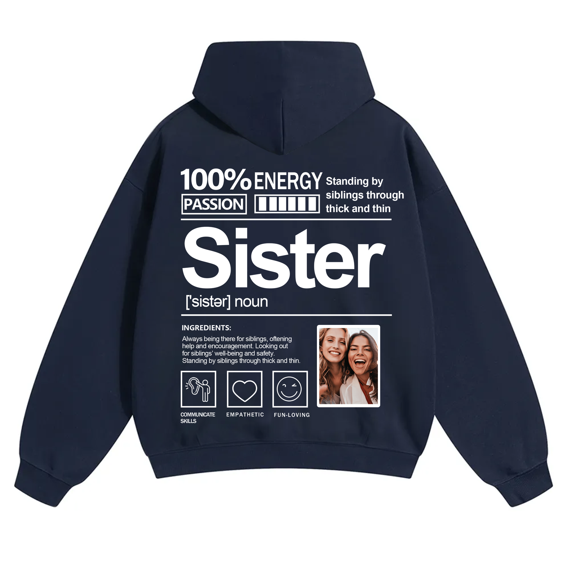 Addcustom Photo Sister Solid Color Hoodie