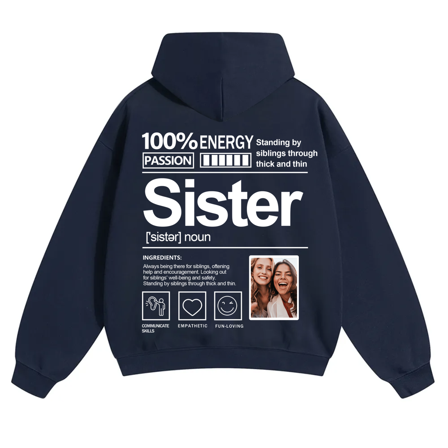 Addcustom Photo Sister Solid Color Hoodie