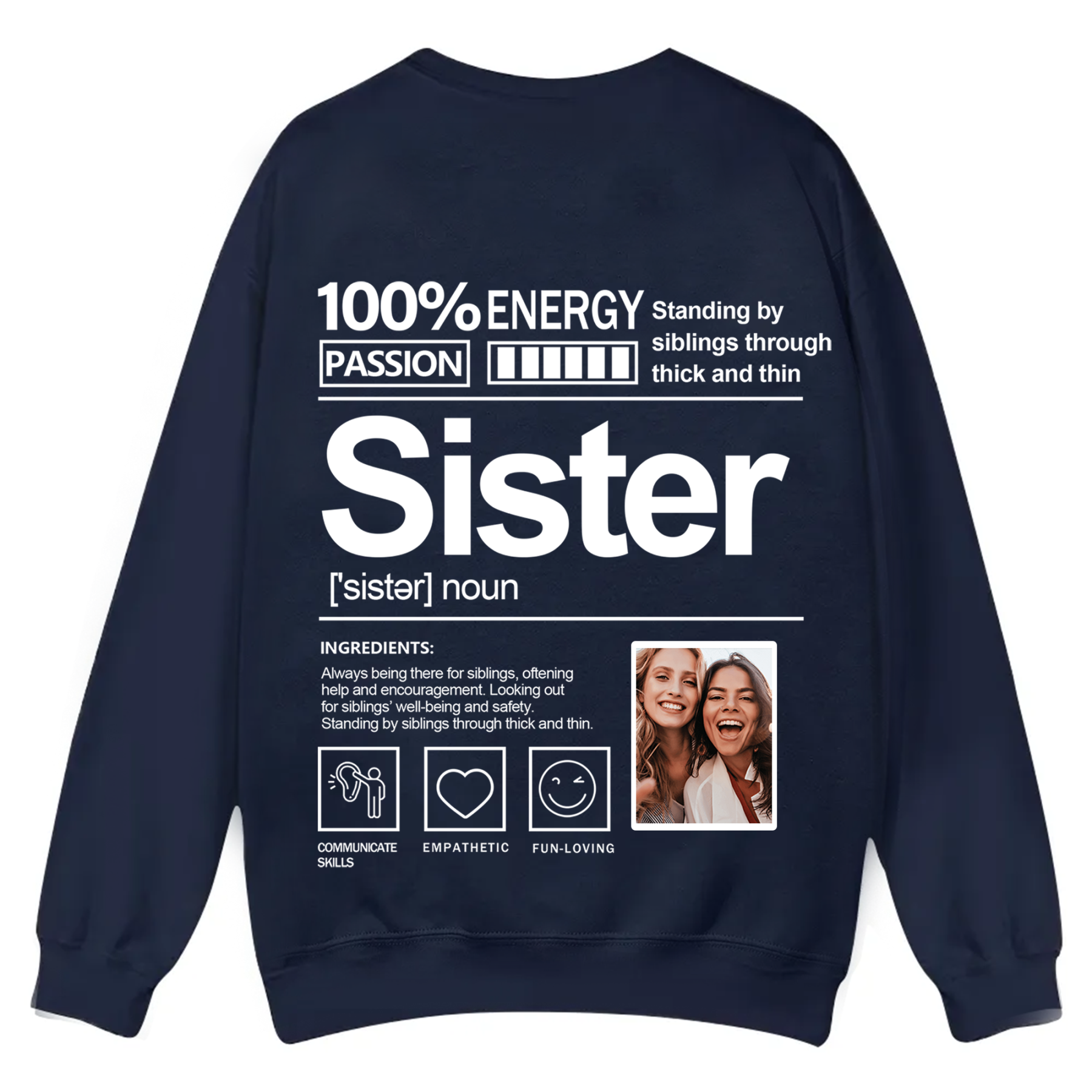 Addcustom  Photo Sister Casual Crewneck Sweatshirt