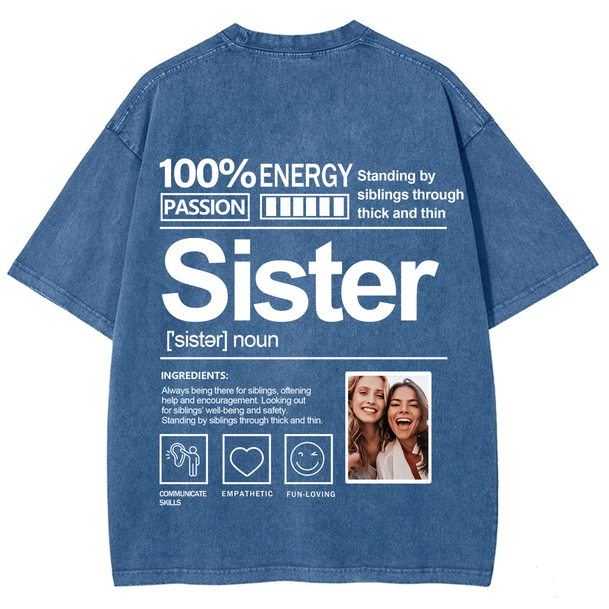 Addcustom Photo Sister Washed T-Shirt