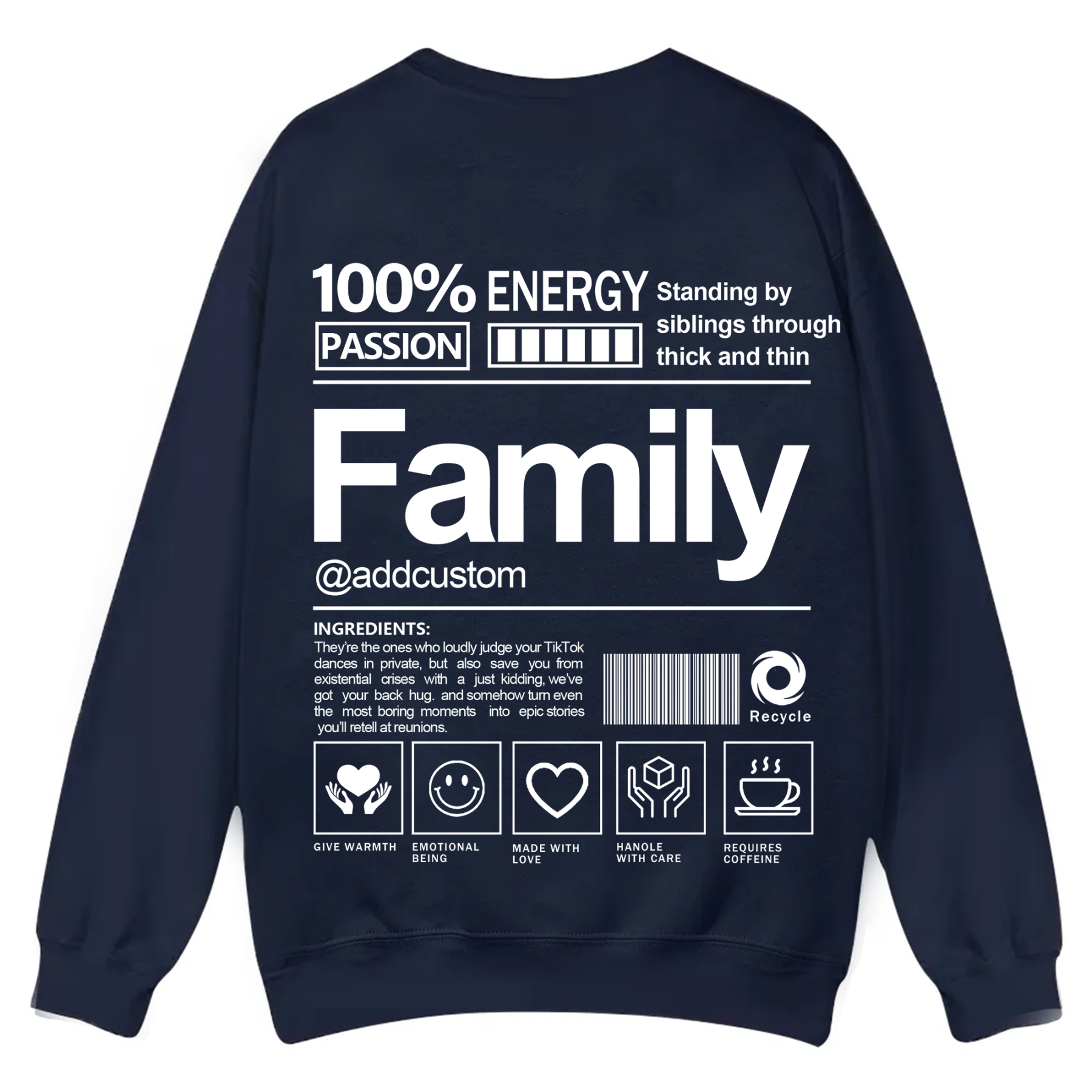 Family Addcustom Casual Crewneck Sweatshirt