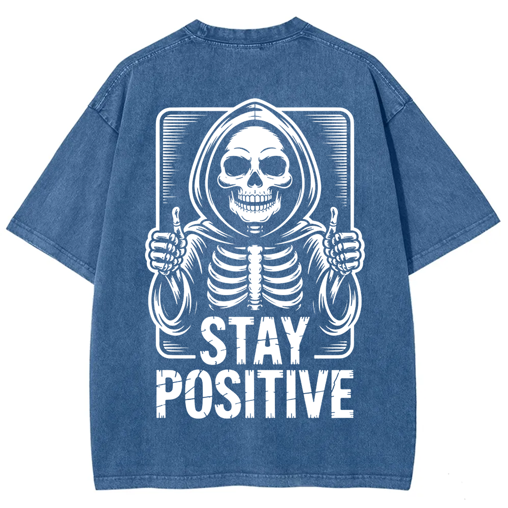 Unisex Vintage  Stay Positive Skeleton Sticker t-Shirt