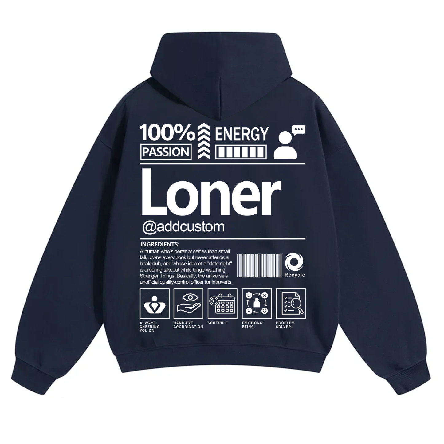 Loner  Addcustom Unisex Fit Solid Color Hoodie