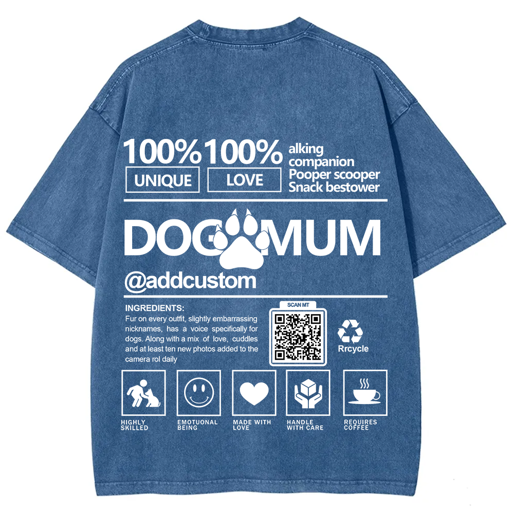 Dog Mum  Addcustom QR Code Name Unisex Fit Washed T-Shirt